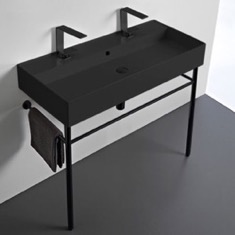 Black Double Trough Console Sink, 40 inch